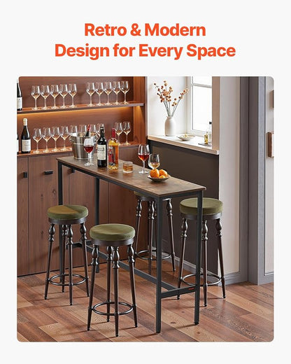VEVOR Bar Table, Sturdy Metal Frame High Top Pub Table, Narrow Long Kitchen Dining, Cocktail Counter Bar Height Desk, Easy to Assemble, 55x15x39 in, for Living Room Party, Rustic Brown and Black