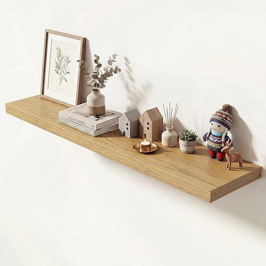 Dreamland 48 Inches Floating Shelves for Wall, 9.3" Deep Long Floating Shelves Set of 1, Large Display & Storage Shelf, Wall Shelf for Bathroom Bedroom Living Room Kitchen Office, Oak