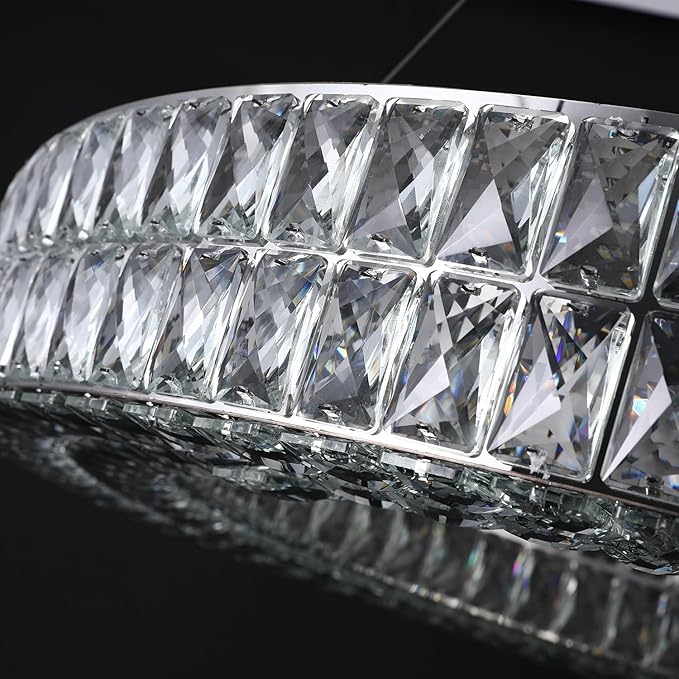 Led Ring Chandelier, Modern Dimmable Crystal Chandeliers Lighting for Living Room 24" Silver Hanging Light with Remote Control