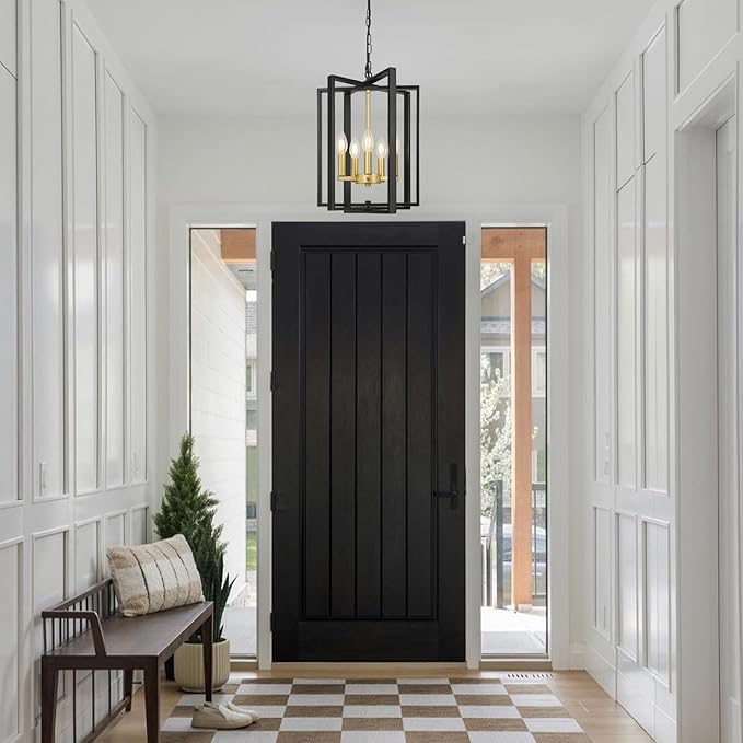 LynPon 12.4"" Black and Gold Chandelier, 5-Light Modern Chandelier for Foyer, Farmhouse Ceiling Light Fixtures Hanging Light for Dining Room, Kitchen, Living Room, Bedroom, Hallway, Stairway, Entryway