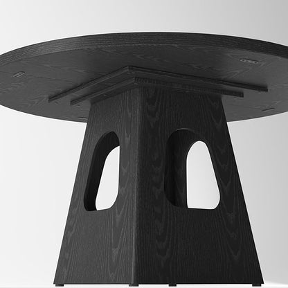 JOSHEN 47" Round Rustic Dining Table, Kitchen Table with Storage Shelf, Dinner Tables with Solid Wood Frame for Home Dining, Black