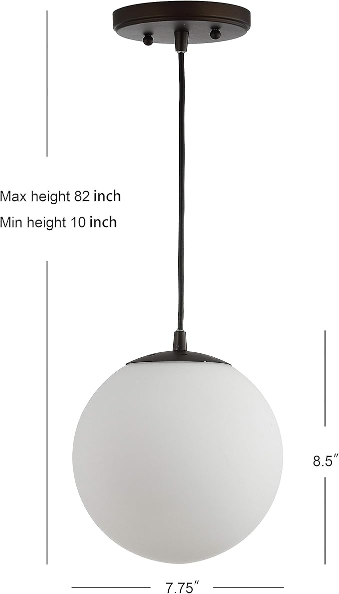 JONATHAN Y 7.75" White/Oil Rubbed Bronze Modern Globe LED Pendant Light, Industrial Hanging Ceiling Lamp for Kitchen Island, White Glass Globe Shade, LED Bulb Included (JYL9528B)