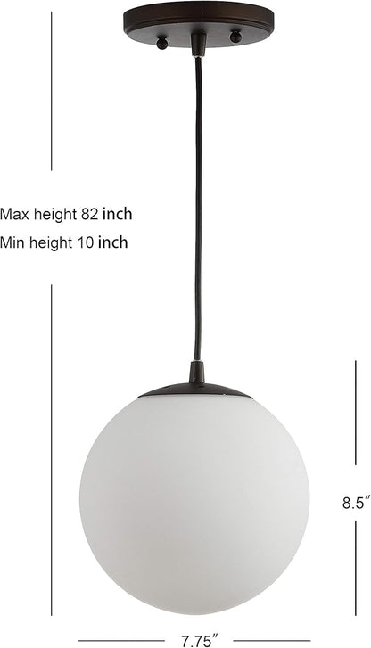 JONATHAN Y 7.75" White/Oil Rubbed Bronze Modern Globe LED Pendant Light, Industrial Hanging Ceiling Lamp for Kitchen Island, White Glass Globe Shade, LED Bulb Included (JYL9528B)