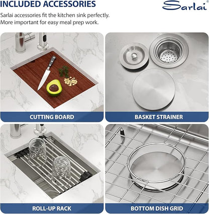 Sarlai 12 Bar Sink Undermount - 12 x 15 Inch Workstation Bar Prep Sink Undermount Single Bowl Tight Radius 16 Gauge Stainless Steel RV Sink Kitchen Sink Basin