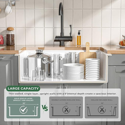 Offset Drain White Fireclay Undermount Kitchen Sink 32 Inch, Large Topmount White Undermount Sink 32''x19''x10'' Drop In, Deep Single Bowl Heavy Duty, Dual Mount, for Kitchen, Island