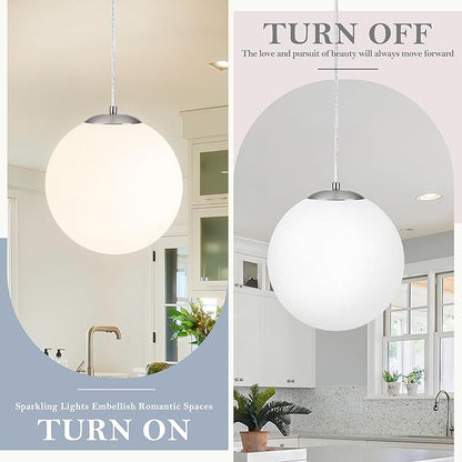 KoKo&Yukina 10 Inch Pendant Light Nickel Globe Pendant Lights Kitchen Island Mid Century Light Fixture Adjustable Globe Pendants Lights with Milky White Glass Shade for Dining Room Living Room