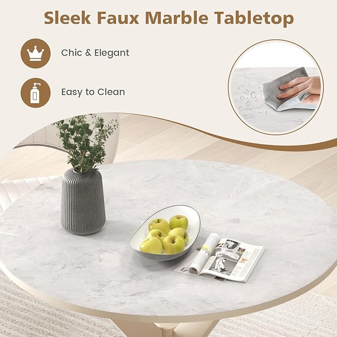 Giantex 36" Round Wood Dining Table, Farmhouse Kitchen Table with Intersecting Pedestal Base & Solid Rubber Wood Legs, Vintage Coffee Tables for Dinette, Small Spaces, Restaurant, White