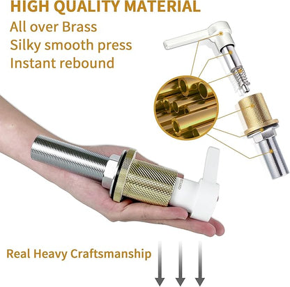 SD-80 All Brass Sink Soap Dispenser for Kitchen Sink Copper Pump Built in Dish Soap Dispenser with 17.6 oz(520ml) Bottle and 59"(1.5m) Extension Tube Kit (White)