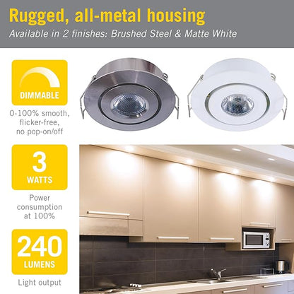 Armacost Lighting Swivel Recessed LED Light, Bright White Light (4000K), Matte White Finish 222318