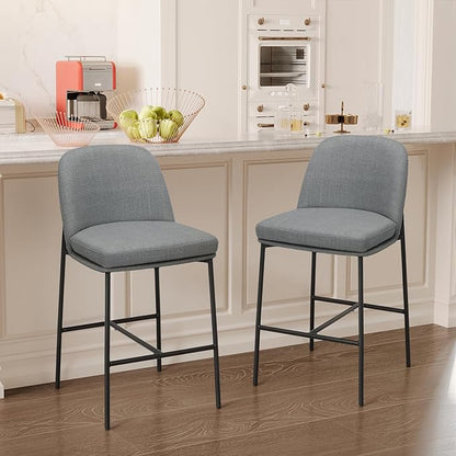 COLAMY Counter Height Bar Stools Set of 2, 25 Inch Modern Fabric Kitchen Island Stools with Back, Upholstered Counter Barstools Armless Bar Chairs with Metal Legs for Island Dining Room Bar,Dark Grey
