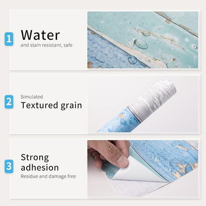 Art3d 17.7"x78.7" Peel and Stick Wallpaper - Decorative Self Adhesive Vinyl Film Wood Grain Wallpaper for Furniture Cabinet Countertop Shelf Paper, Blue Distressed Wood