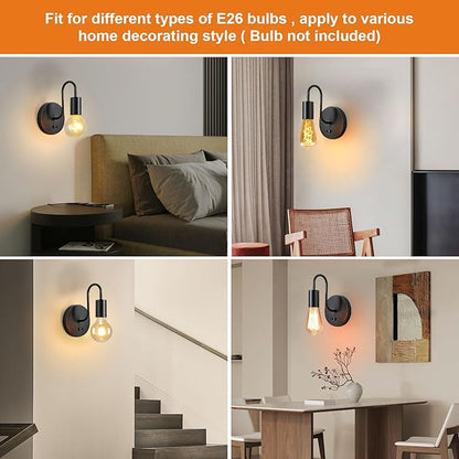 Black Wall Sconces,Dimmble Vintage Wall Lights E26 Industrial Wall Lamp Retro Wall Lighting Hard Wired Sconces Lighting for Mirror Bedroom Bathroom Hallway