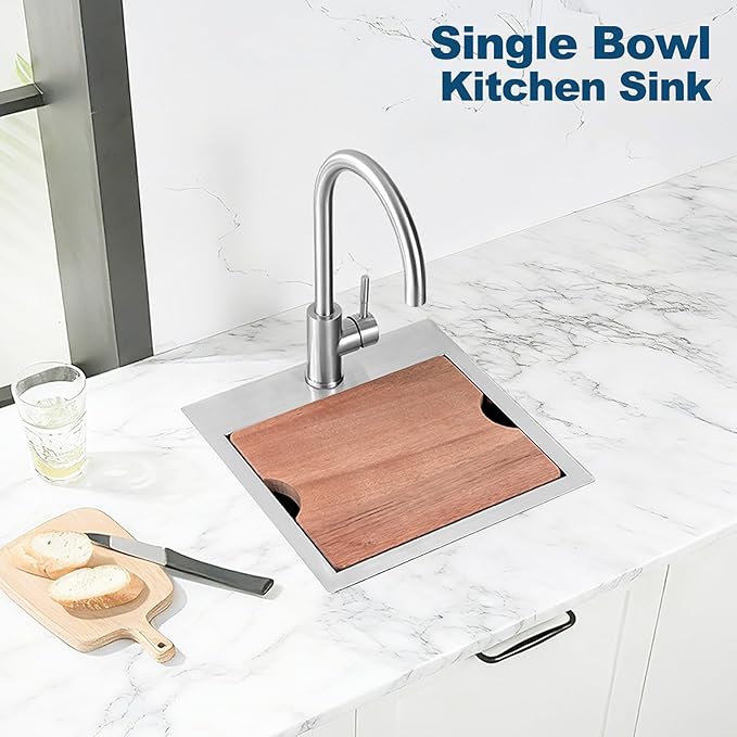 Doirteal 15 x 15 inch Drop-in Kitchen Sink, 16 Gauge Stainless Steel Single Bowl Bar Prep Sink, 9 Inch Deep Compact Topmount Sink for Apartment, RV and Small Spaces, Brushed Silver