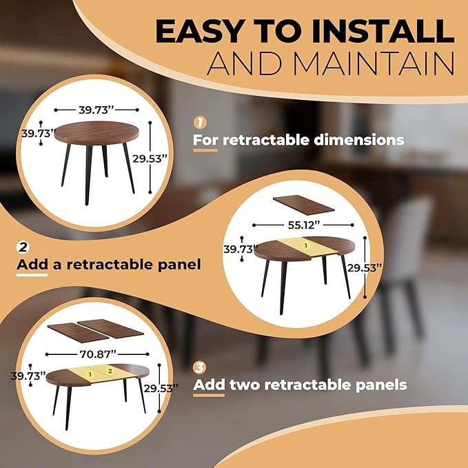 Extendable Dining Room Table, 70.87”-39.37”Large Oval Kitchen Table Set for 4 to 6 People，Wood Tabletop Foldable Tables for Conference Room (1 Table Only Walnut)