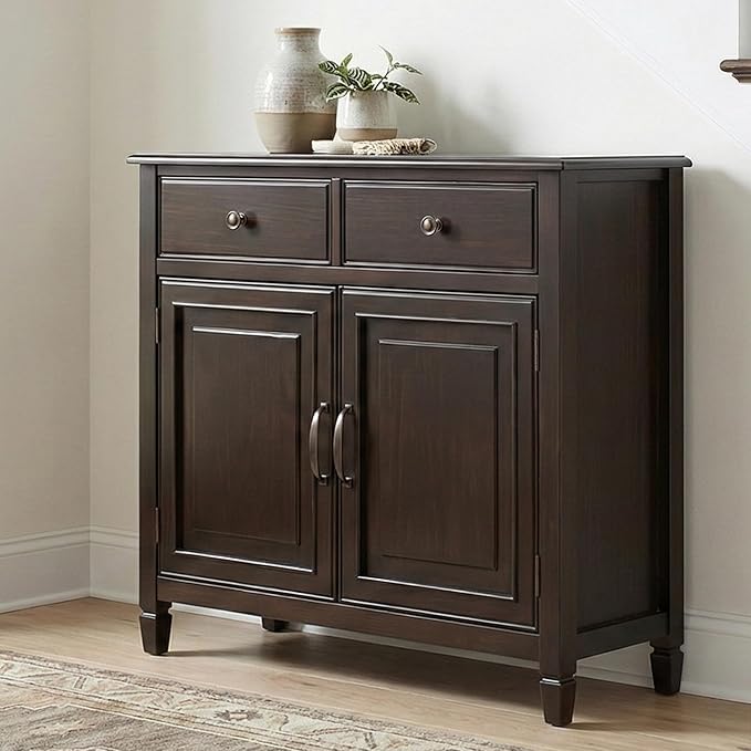 SIMPLIHOME Connaught SOLID WOOD 40 Inch Wide Traditional Entryway Storage Cabinet in Dark Chestnut Brown, For the Living Room, Entryway and Family Room