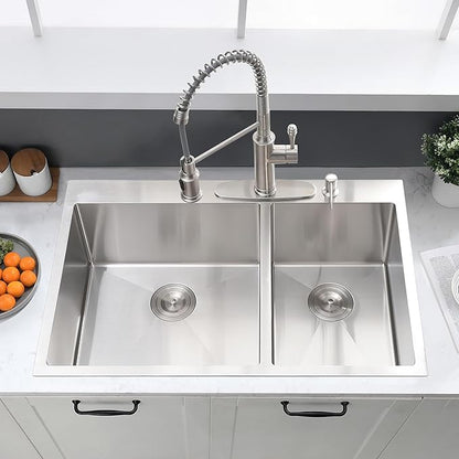 33x22 Inch Double Bowl Kitchen Sink Drop In - 16 Gauge Stainless Steel Top Mount Drop In Sink, 60/40 Split, Durable for Home Kitchen