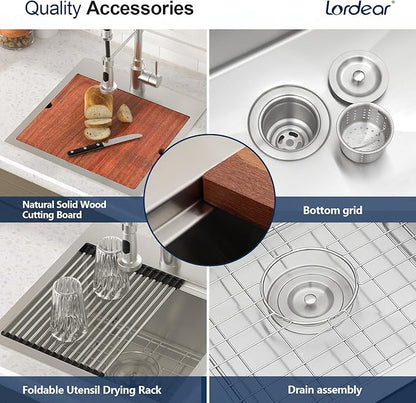 Lordear Stainless Steel Bar Sink 18 Inch Drop In Kitchen Sinks 16 Gauge SUS304 Prep Bar Sink RV Wet Small Kitchen Sinks Indoor Outdoor 18x18x9 Inch