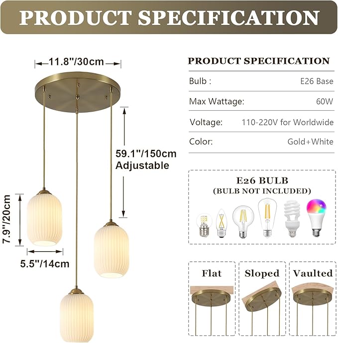 3 Light Cluster Gold Pendant Lighting Small Milk Glass Pendant Light White Cylinder Hanging Pendant Light Antique Brass Pendant Lights Kitchen Island