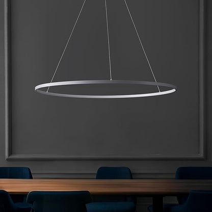 JONATHAN Y 35" Gray Modern Integrated LED Pendant Light, Dimmable Round Hoop Chandelier for Kitchen Island, Dining Room, Adjustable Height Metal Hanging Light (JYL7220E)
