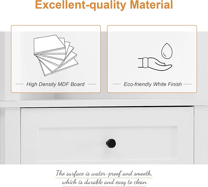 69" H Tall Corner Cabinet with Adjustable Shelves and Drawers, Storage Bookshelf Space Saver for Bathroom or Kitchen, White