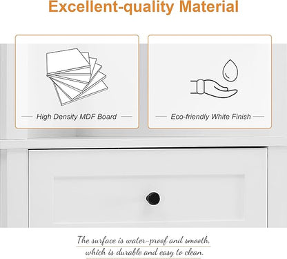 69" H Tall Corner Cabinet with Adjustable Shelves and Drawers, Storage Bookshelf Space Saver for Bathroom or Kitchen, White