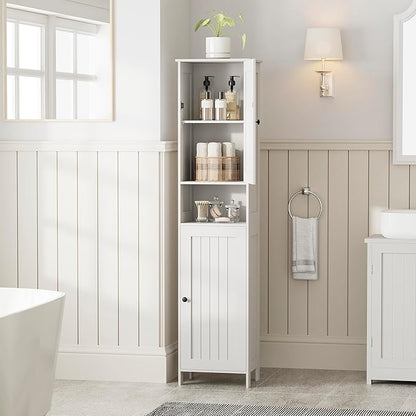 Homleke Tall Bathroom Storage Cabinet with 2 Doors, 67"H Narrow Storage Cabinet with Adjustable Shelves& Anti-Tip Design, Reversible Door Installation, Easy Assembly, 11.8 x 15.7 x 66.9 Inches, White