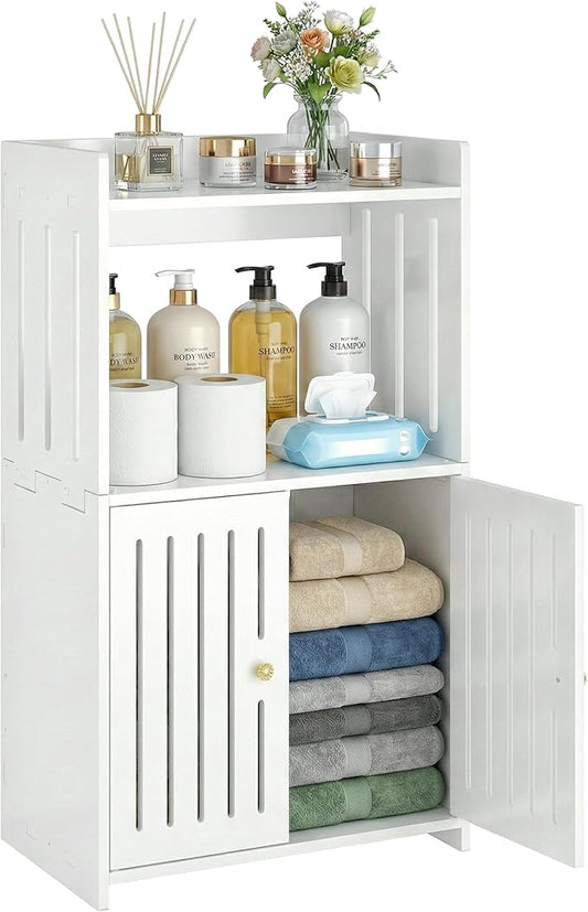 HAYOFAMY 3-Tier Bathroom Storage Cabinet, Small White Floor Cabinet Freestanding Organizer with Door for Living Room Hallway Small Space