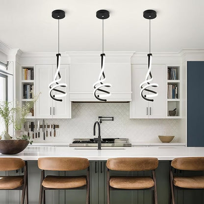 EIDISUNY Modern Pendant Light, Spiral LED Pendant Light Fixture, 4500K LED Hanging Lamp, Black Chandelier Lights Fixture, 20W Adjustable for Kitchen Island, Dining Room, Bedroom,1 Pack