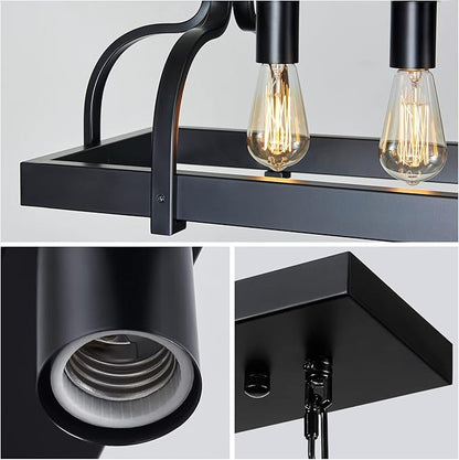 WUZUPS 6-Light Metal Pot Hanging Rack Chandelier Linear Pendant Ceiling Lighting Rustic Farmhouse Fixture Kitchen Island Dining Room, H 9.8" L 40.6" W11.8, E26 Base, Black