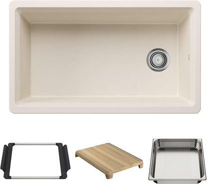 Inteos SILGRANIT 33" Single Bowl Reversible Undermount Workstation Kitchen Sink - Soft White