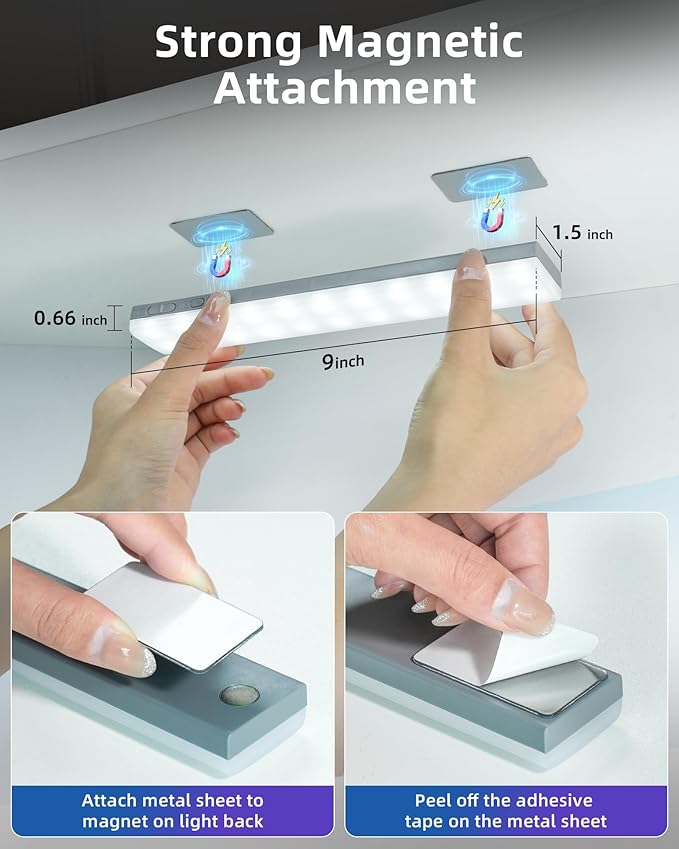 EZVALO 1800mAh Rechargeable Under Cabinet Lights, Wireless Magnetic Light Bars with 80 Colors, 1 Pack for Kitchen Shelves Home Bar（Not Included Remote）