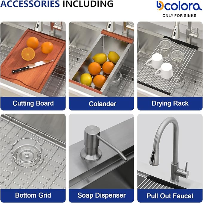 Dcolora 28 Inch Drop In Kitchen Sink With Faucet Topmount Stainless Steel Sink Workstation Single Bowl Round Corner Overmount Basin 28"×22"×10", DC-SFDOE00123