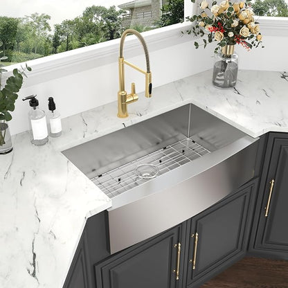 Kichae 33 Inch Farmhouse Kitchen Sink Apron Front Stainless Steel 16 Gauge Single Bowl Farm Sinks Deep Bowl Farmer Kitchen Sinks Farm Style Handmade Sink