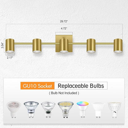 BoostArea 5 Light Track Lighting Fixtures Ceiling, Gold Kitchen Lighting Fixtures Ceiling, LED Track Lighting Kit, Rotatable Light Heads, Modern Track Lights for Kitchen/Living Room/Hallway, No Bulb