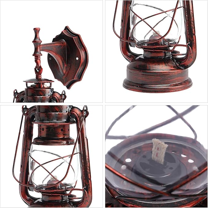 Rustic Wall Lamp, Lantern Shaped Wall Light with Plastic Cover Retro Red Bronze Color Industrial Wall Sconce 220V 3W Light Fixtures for Porch Foyer Hallway Bar