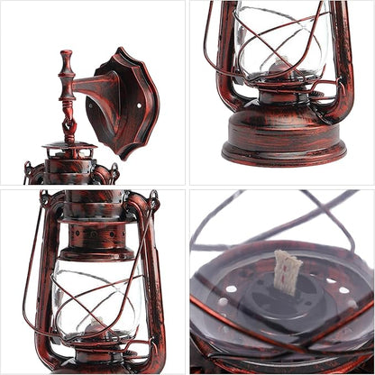 Retro Antique Vintage Rustic Wall Sconce, Lighting Lantern Mounted Light with Glass Indoor Light Fixture, Cabin Decor Lampshade for Hallway Farmhouse Loft (Red Bronze Coloured)
