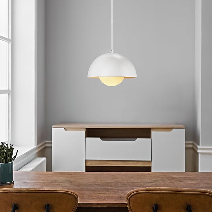 Globe Electric Amelia 1-Light Plug-in Pendant Lighting, Matte White, White Glass Shade, Bulb Not Included