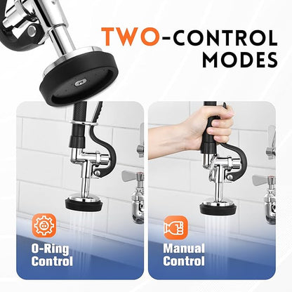 Commercial Kitchen Faucet with Sprayer 21" Height 8" Adjustable Center 8" Swing Spout, Wall Mount Kitchen Sink Faucet with Pull Down Pre-Rinse Sprayer