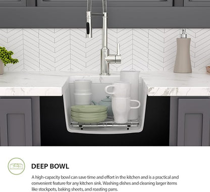 18x16 Inch Undermount Kitchen Granite Composite Sink - 18 inch White Granite Sink Quartz Classic Under Counter Ledge Single Bowl Sink Basin(18"x16") LOF-GC1816
