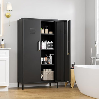 Ckzbx Narrow Storage Cabinet 51.18" H Bathroom Cabinet Metal Pantry Cabinets, 3 Adjustable Shelves for Kitchen, Home Office, Living Room, Dinning Room (30 inches Wide Black)