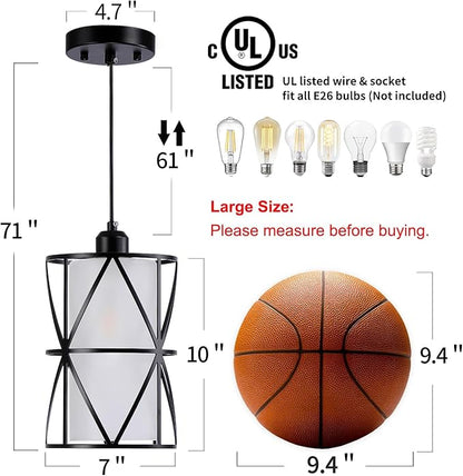 7"×10" Pendant Lights with Frosted Glass, Matte Black Pendant Lighting Kitchen Island, Cylindrical Pendant Light Fixtures, Modern Kitchen Island Lighting, Pendant Light for Foyer-Large