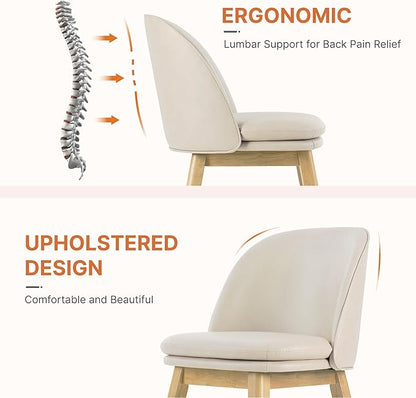 KISLOT Wooden Dining Chairs Set of 2, Faux Leather Upholstered Modern Dining Room Chairs with Double-Layer Thick Seat Cushion & Ergonomic Backrest for Restaurant, Kitchen and Café, Beige