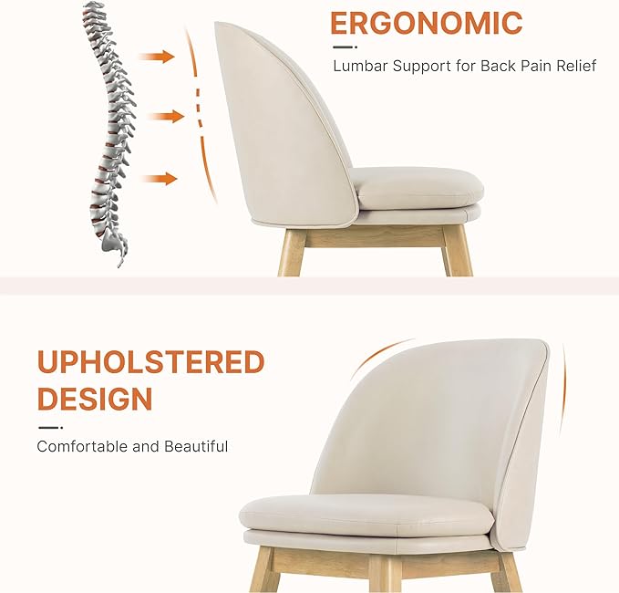 KISLOT Wooden Dining Chairs Set of 4, Faux Leather Upholstered Modern Dining Room Chairs with Double-Layer Thick Seat Cushion & Ergonomic Backrest for Restaurant, Kitchen and Café, Beige, 2 Boxs