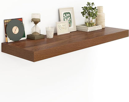 Heimlove 12" Deep Floating Shelves for Wall Shelf Over Toilet Mounted Farmhouse Long 55 Inches Set of 1, Farmhouse Shelves with Invisible Brackets for Living Room, Kitchen, Bedroom, Walnut