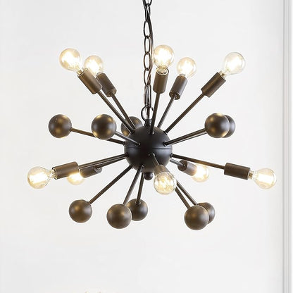 JONATHAN Y 19.5" Black 10-Light Iron Sputnik Chandelier, Mid-Century Modern Industrial Adjustable Height Ceiling Fixture for Dining Room Living Room, LED Bulbs Included JYL9061A