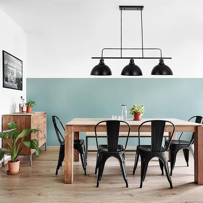 A Million 3-Light Kitchen Island Pendant Light Fixture, Farmhouse Linear Hanging Lighting, Industrial Chandelier with Black Finish for Kitchen, Bar, Dining Room, Pool Table, 2300217001