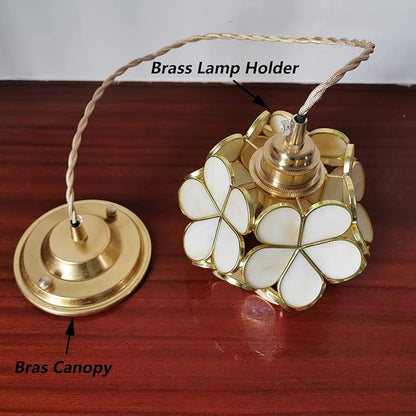 Bieye L10748 Petals Tiffany Style Stained Glass Ceiling Pendant Light with 8-inch Wide Lampshade (Cream White, 8" Cherry Blossom)
