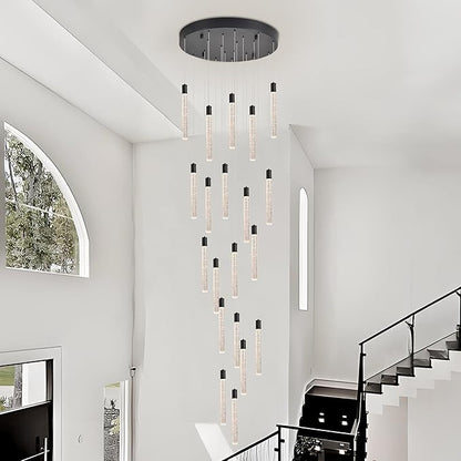 20-Lights Bubble Chandelier for Entryway High Ceiling-157 Height Adjustable Crystal Chandelier,3 Color Temperature Dimmable LED Pendant Light Fixture for Foyer Living Room Staircase,Matte Black