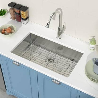 30 Undermount Kitchen Sink 30"x18"x8" Single Bowl 16 Gauge Stainless Steel Under Counter Single Bowl Kitchen Sinks Basin with Drain Strainer