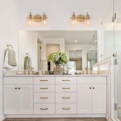 KSANA 2-Light Vanity Light with Globe Clear Glass Shade, Gold Vanity Lights for Bathroom, Powder Room, 13" L x 7" W x 9" H